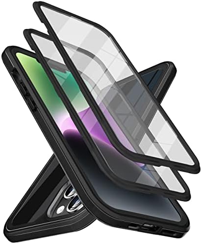 Qutechwood iPhone 14 tok iPhone 13 Esetben a 2X Beépített Edzett Üveg kijelző Védő fólia, [2022 Legújabb] Teljes Test Masszív