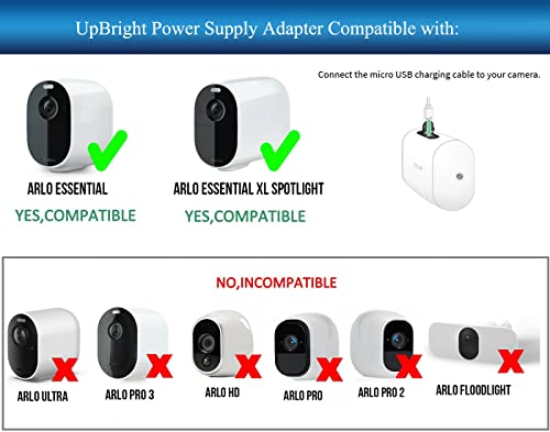 UPBRIGHT USB 5V-os Töltő Kábel Kompatibilis Arlo Alapvető Sorozat Alapvető XL Reflektorfénybe Felügyeleti Beltéri/Kültéri
