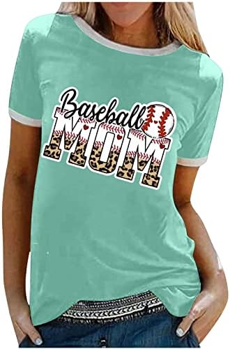 Baseball Mama Póló Női Vicces Leopárd Grafikus Póló, Rövid Ujjú Kerek Nyakú Levél Nyomtatás Maximum Pulóver