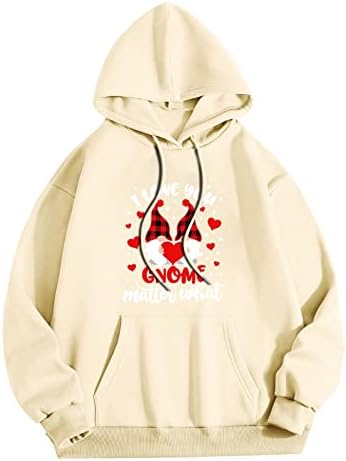 Oplxuo Boldog Valentiner Nap Kapucnis, A Nők Tini Lányok Vicces, Aranyos Gnome Grafikus Pulóver Kockás Hosszú Ujjú Pulóver