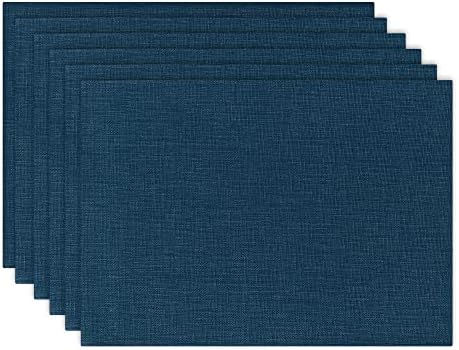 SLKQG Kék Ruhával Placemats Készlet 6 - Dupla Megvastagodott Könnyen tisztítható Vászon Stílus Szövet Placemats - Gépben