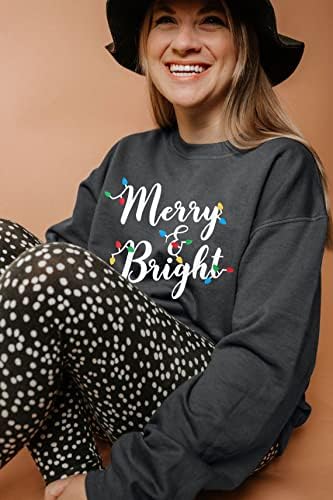 LOTUCY Karácsonyi Pulóver Női Boldog & Fényes Grafikus Nyomtatott Karácsonyi Sleeve Melegítőfelső Hosszú Ujjú Pólók