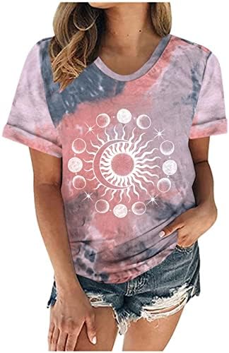 Rövid Ujjú Blúz Tshirt a Tini Lányok 2023 Legénység Nyak Pamut Hold Grafikus Sequin Szikrázó Aranyos, Vicces, Nyakkendő Festék