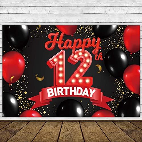 Boldog 12-én Születésnapi Piros-Fekete Zászló Hátteret, Dekorációk, Léggömbök Téma Dekoráció, a Lányok, a Nők Hercegnő 12