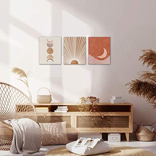 Bohém Dekoráció Század Közepén Modern Minimalista Wall Art Bohém Terrakotta Nap Hold-Hegy Poszterek, Nyomatok Semleges Otthon