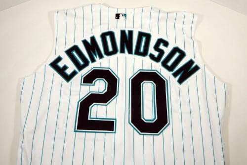 1998-99 Florida Marlins Brian Edmondson 20 Játék Kiadott Fehér Mellény Jersey-71 - a Játékban Használt MLB Mezek