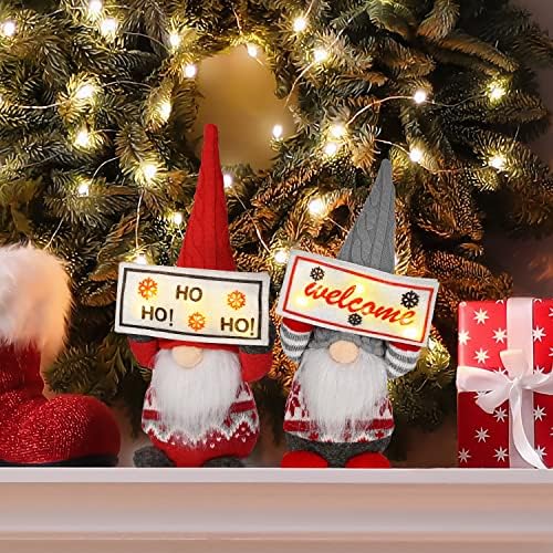 Mocoosy 2 Csomag Kivilágított Karácsonyi Gnome Plüss Dekoráció, Kézzel készített svéd tomte barátja Gnome Díszek a LED világít