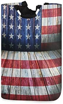 Nobranded Összecsukható Szennyes Kosár Összecsukható Szennyesben - USA Zászló Fából készült Montázsok Nagy Fürdőszoba Ruha