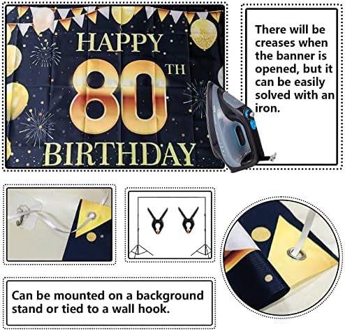 4 x 6 láb Boldog 80-adik Születésnapi Party Dekoráció Zászló Arany Fekete Jel - 80 Éves Születésnapi Fotó Hátteret Boldog