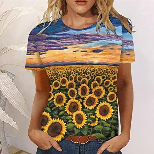 Női Rövid Ujjú Pamut Sleeve Csónak Nyakú Grafikus Napraforgó Nyomtatás Virágos Alkalmi Felső Póló T-Shirt Tini Lányok