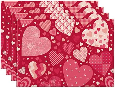 Valentin Nap Rózsaszín Placemats Készlet 4,Rózsaszín Szerelmes Szívek hőálló alátét,Évforduló, Esküvői Asztal Dekorok a Parasztház