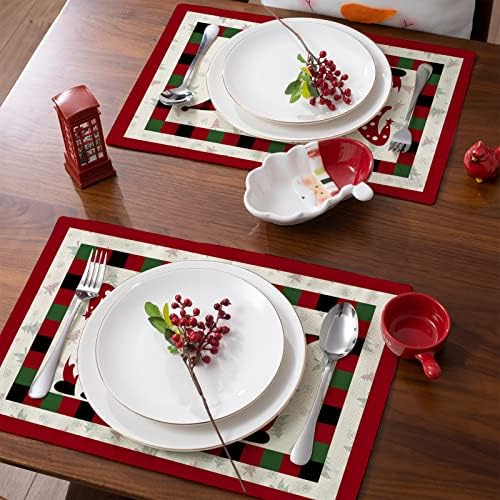 Karácsonyi Gnome Placemats Készlet 4 karácsonyfa Piros Reverzibilis Hely Szőnyeg Étkező Asztal Szőnyeg Karácsonyi Ünnepi