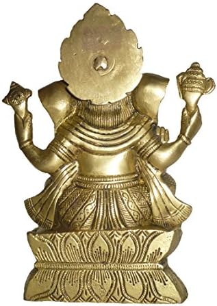 BHARAT HAAT Brass Fém Ganesh Ül Kamal(Lotus) az Áldás Helyzetben, Közepes Méretű BH02614